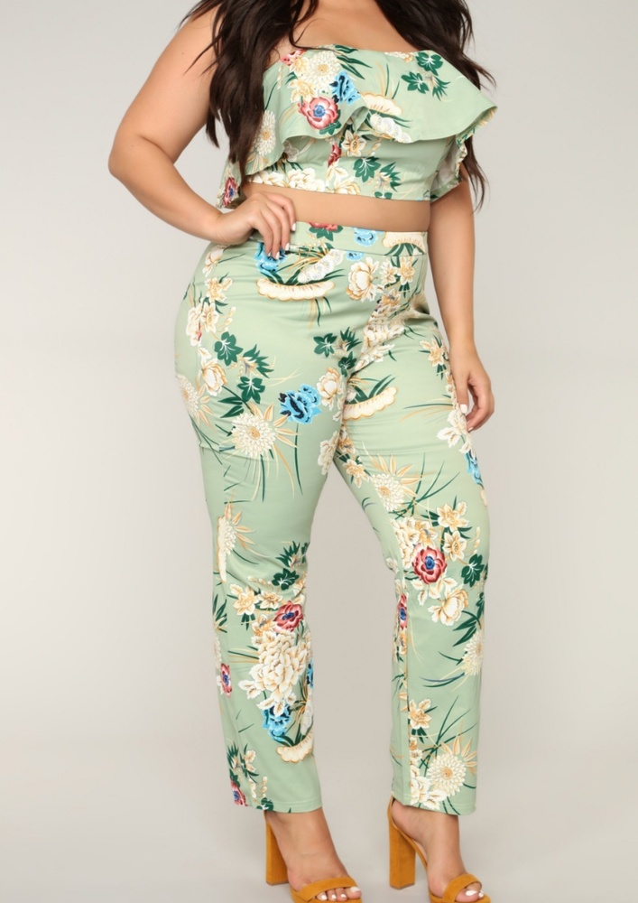 Mint green floral pant set